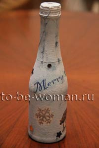 Декупаж пляшки шампанського до Нового Року 2016 і Різдва Декупаж пляшки шампанського до Нового Року 2016 і Різдва