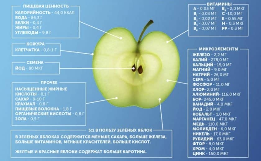 74c68ae99910fb24b19b8eb83a733966 Калорійність сорти яблук Симиренка: кількість калорій на 1 штуці і в 100 грамах яблук, корисні властивості і склад